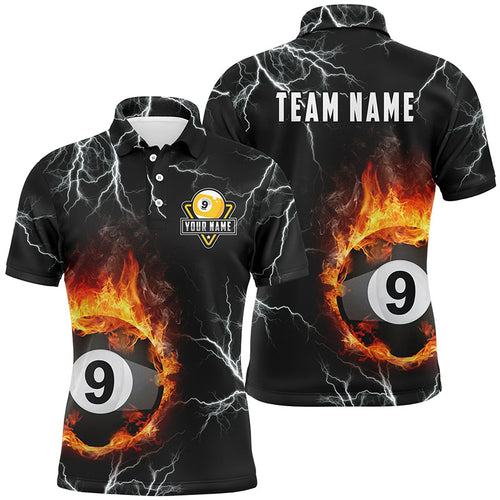 Personalized Billiard 9 Ball Fire Flame Polo Shirts For Men, Custom 9 Ball Pool Billiards Jerseys VHM0110