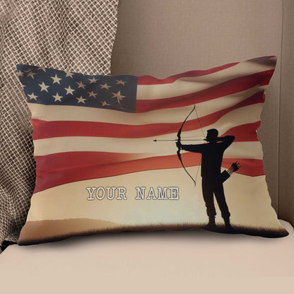 Personalized US Flag Men Player Archery Pillow, Gifts For Archery Lovers VHM0906