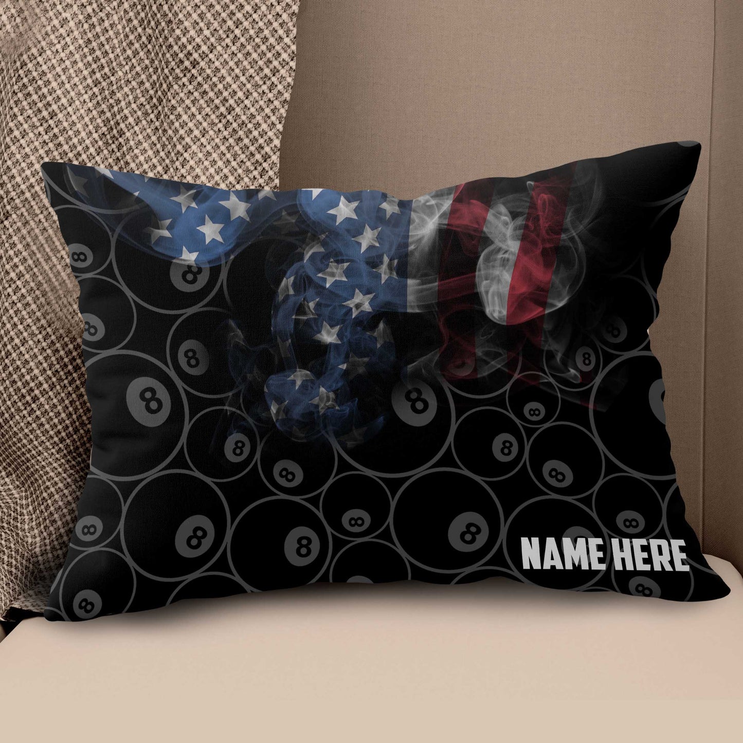 Personalized Vintage Smoke US Flag 8 Ball Billiard Pillow Billiard Gifts VHM0908