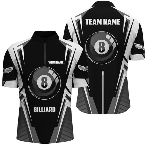 Personalized Black White 8 Ball Pool Quarter-Zip Shirts For Men Custom 8 Ball Billiards Team Shirts VHM0592