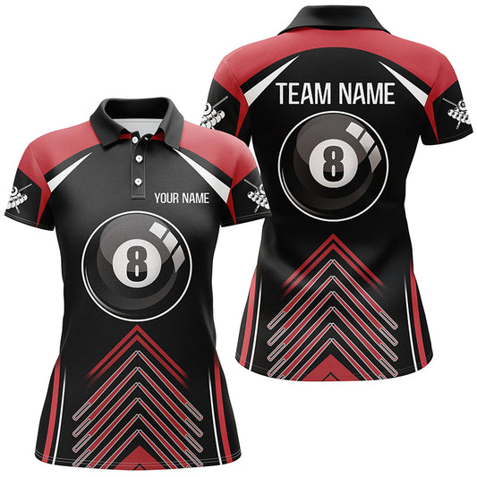 Personalized Billiard Ball Red Black Version Polo Shirts For Women, Custom Billiard Women Jerseys  VHM0014