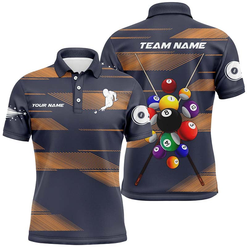 Personalized Billiard Balls 3D Polo Shirts For Men, Custom Name 8 Ball Pool Billiards Jerseys VHM0390