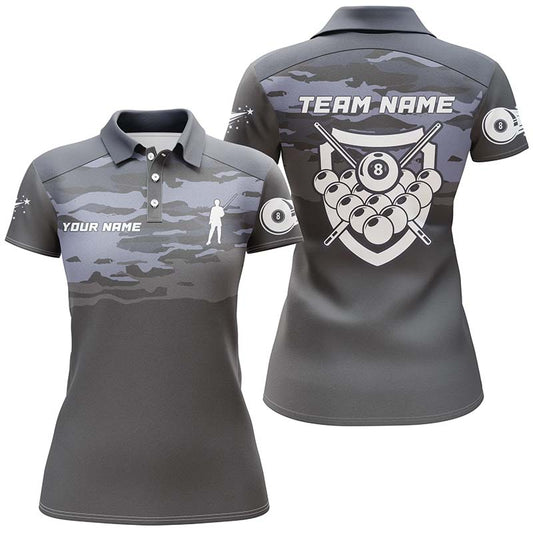 Personalized Silver Lighting 8 Ball Billiard 3D Polo Shirts For Women, Custom Pool Billiards Jerseys VHM0403