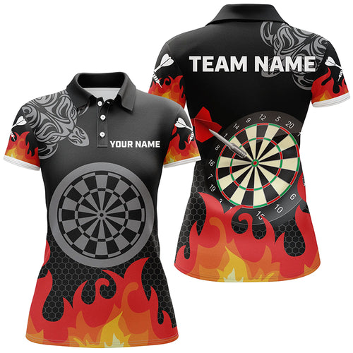 Personalized Flame 3D Dartboard Dart Polo Shirts For Women, Dart Apparel Custom Dart Team Jerseys VHM1091