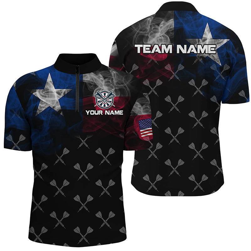 Personalized Smoke Texas Flag Dart Quarter-Zip Shirts, Patriotic Darts Shirts For Men Dart Jerseys VHM1093