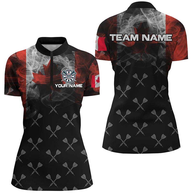 Personalized Smoke Canada Flag Dart Quarter-Zip Shirts, Patriotic Darts Shirts For Women Dart Jerseys VHM1095