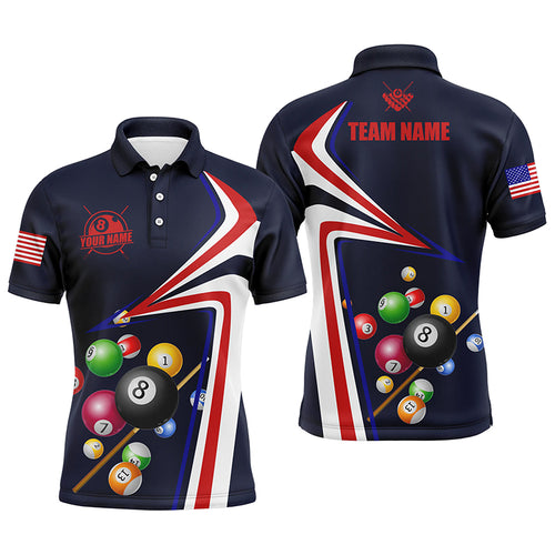 Personalized US Flag Billiard Balls 3D Polo Shirts For Men, Custom 8 Ball Billiards Jerseys  VHM0411