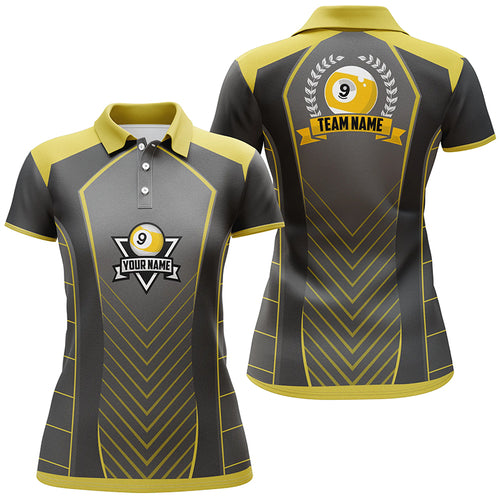 Personalized 9 Ball Pool Emblem 3D Billiards Polo Shirts For Women, Custom 9 Ball Team Shirts VHM0610