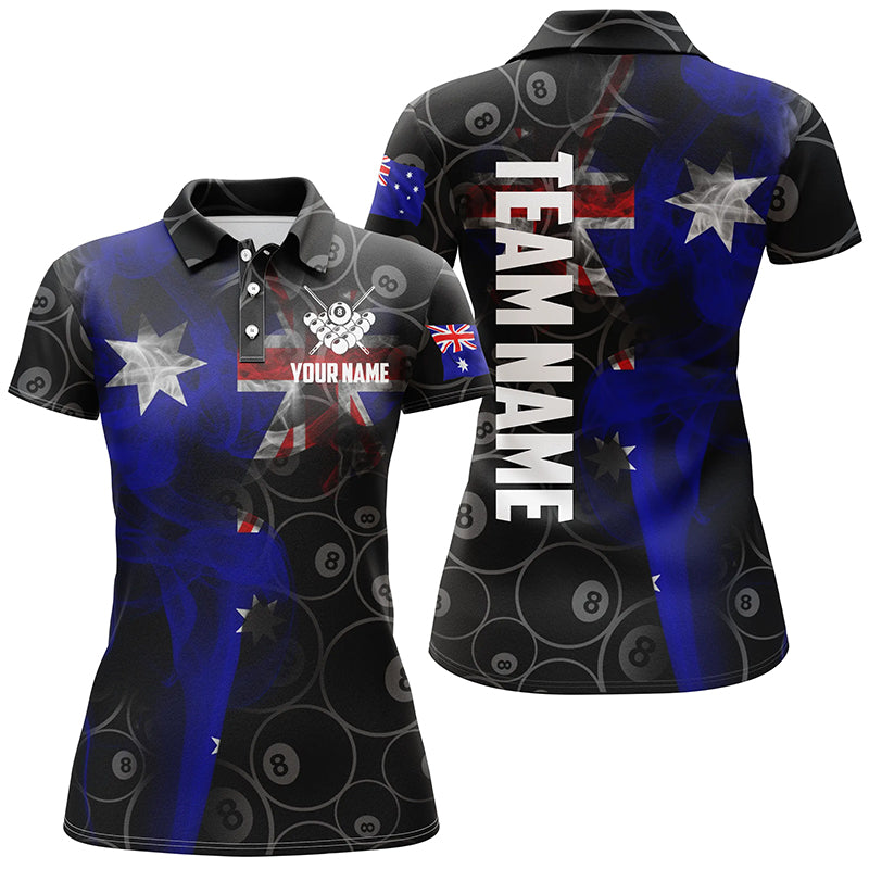 Personalized Vintage Smoke Australian Flag Billiard Polo Shirts For Women, 8 Ball Pool Team Jerseys VHM0613