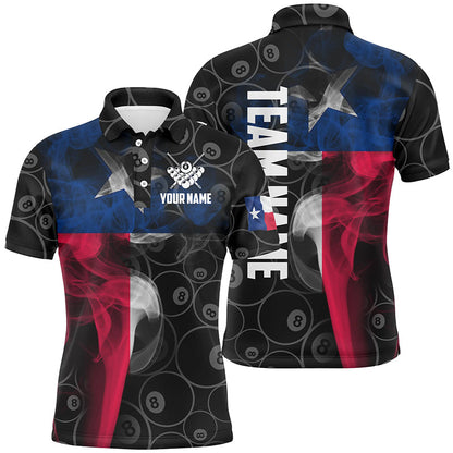 Personalized Vintage Smoke Texas/American Flag Billiard Polo Shirts For Men, 8 Ball Pool Team Jerseys VHM1202