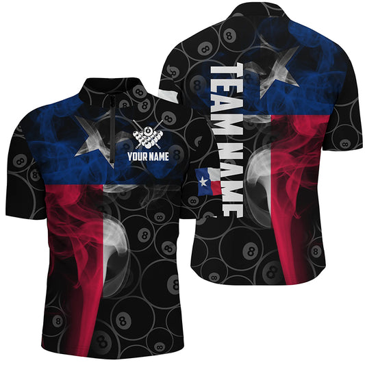 Personalized Vintage Smoke Texas Flag Billiard Quarter-Zip Shirts For Men, 8 Ball Team Jerseys VHM0614