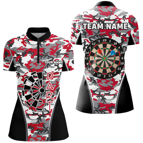 Personalized Red Camo Dart Quarter-Zip Shirts For Women Custom Dart Jerseys Womens Dart Team Shirts VHM1149