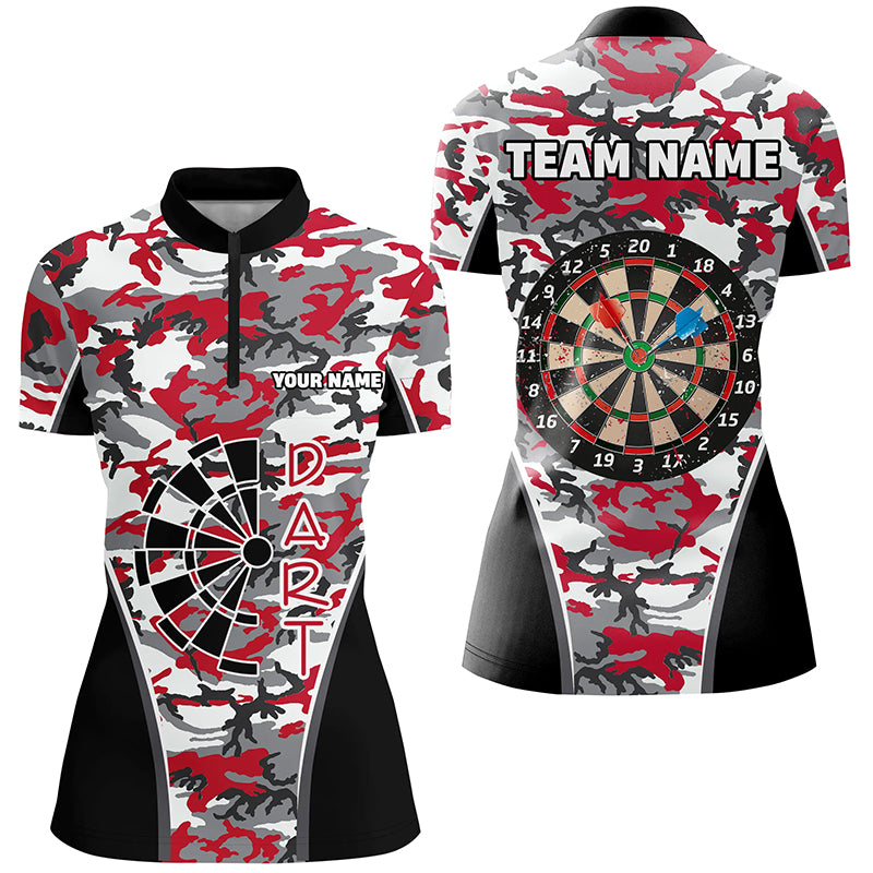 Personalized Red Camo Dart Quarter-Zip Shirts For Women Custom Dart Jerseys Womens Dart Team Shirts VHM1149