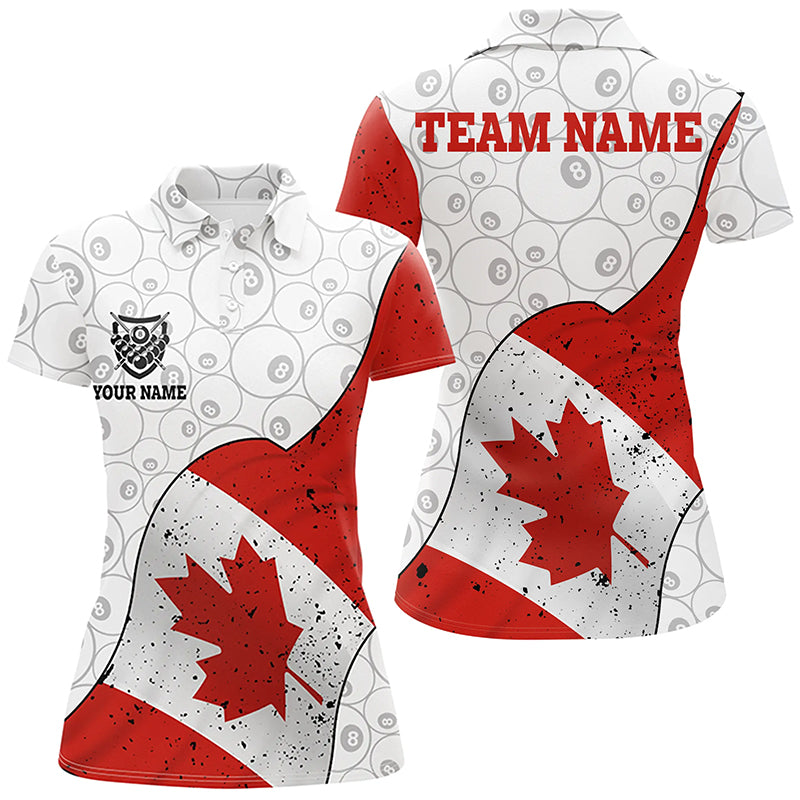 Personalized Canadian Flag Billiard Polo Shirts For Women Custom 8 Ball Pool Pattern Billiard Shirts VHM0645