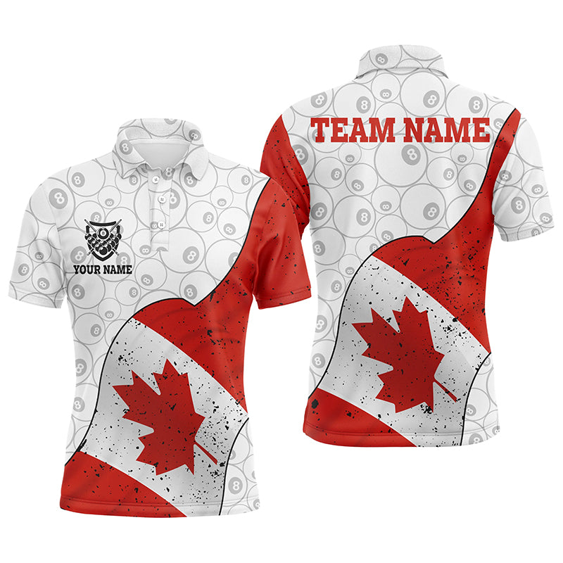 Personalized Canadian Flag Billiard Polo Shirts For Men Custom 8 Ball Pool Pattern Billiard Shirts VHM0645