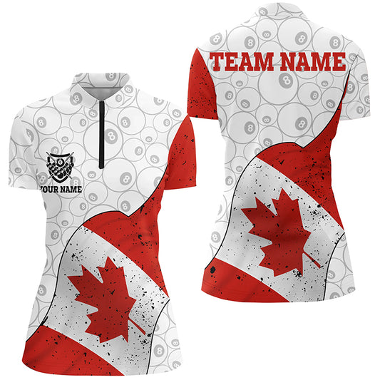 Personalized Canadian Flag Billiard Quarter-Zip Shirts For Women 8 Ball Pool Pattern Billiard Shirts VHM0645