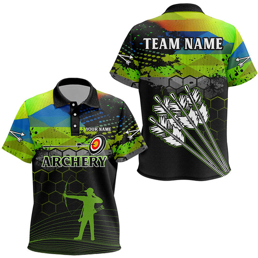 Personalized Green Colors 3D Arrows Archery Polo Shirts For Kids, Custom Silhouette Archer Shirts VHM0649