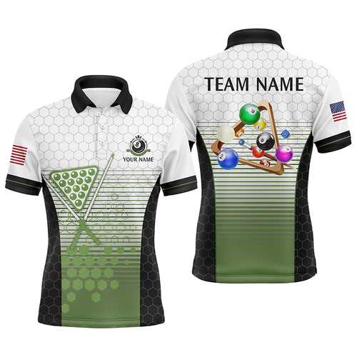 Personalized 8 Ball Pool US Flag Billiard Green Polo Shirts For Men, Custom Billiard Balls Jerseys VHM0207