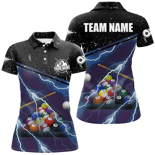 Personalized Thunder Lighting Purple Black Billiard Balls 3D Polo Shirts For Women, Billiards Jerseys VHM0465