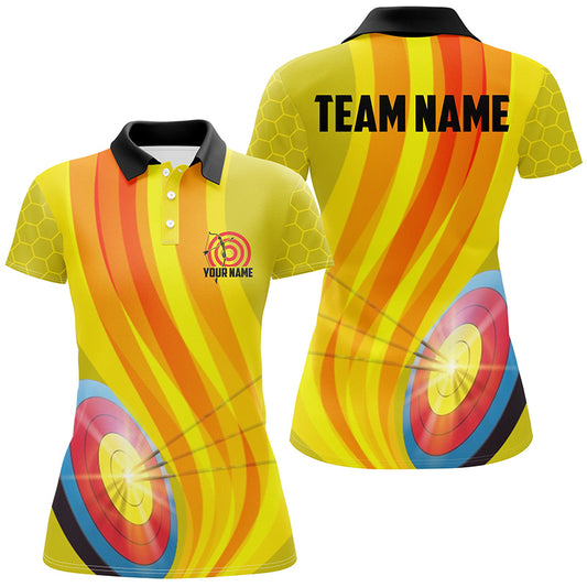 Personalized Light Arrows 3D Target Archery Polo Shirts For Women, Custom Yellow Archery Shirts VHM0669