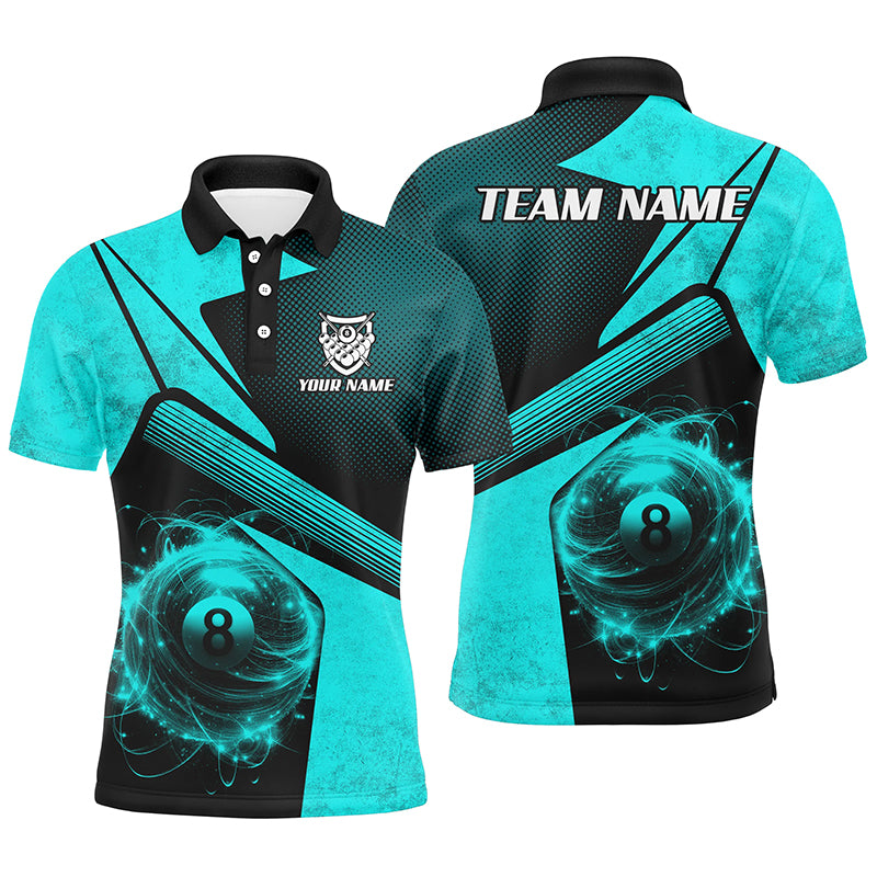 Personalized Sport Blue 8 Ball Billiard 3D Polo Shirts For Men, Custom 8 Ball Pool Team Jerseys VHM1042