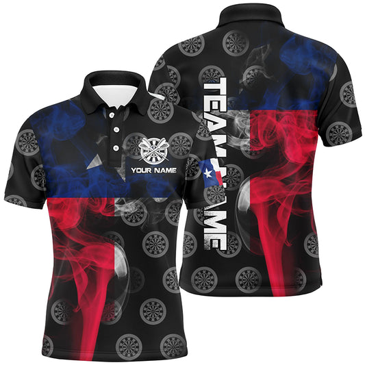 Personalized Smoke Texas Flag Dart Polo Shirts, Custom Patriotic Darts Shirts For Men Dart Jerseys VHM1099