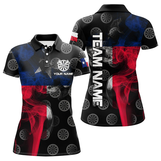 Personalized Smoke Texas Flag Dart Polo Shirts, Custom Patriotic Darts Shirts For Women Dart Jerseys VHM1099