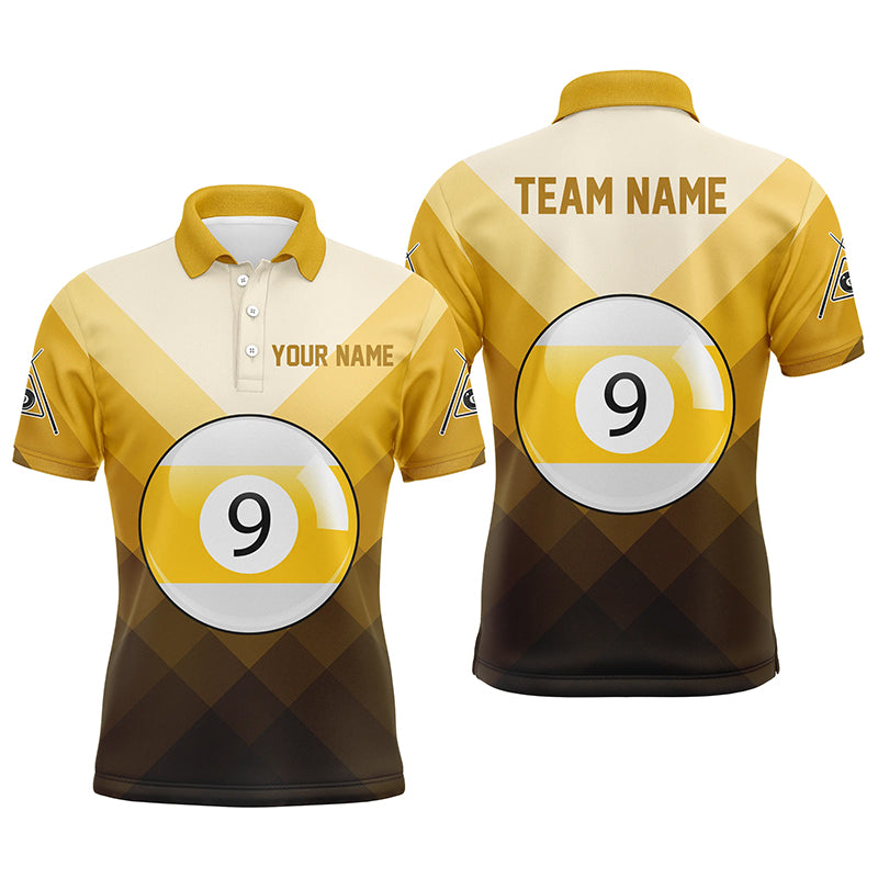 Personalized 9 Ball Pool Yellow Sports Style Billiard Polo Shirts For Men, Custom Billiard Jerseys VHM0472