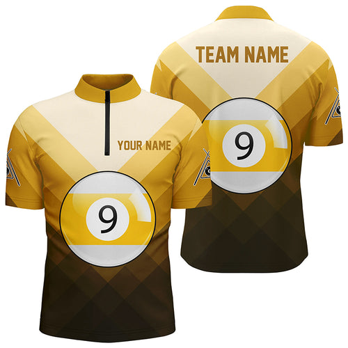 Personalized 9 Ball Pool Yellow Billiard Quarter-Zip Shirts For Men, Custom Pool Billiard Jerseys VHM0472