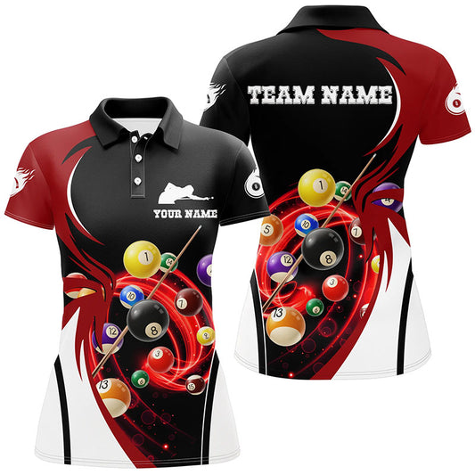 Personalized Billiard Balls 8 Ball Pool Flame Red Billiard Polo Shirts For Women, Billiard Jerseys VHM0475