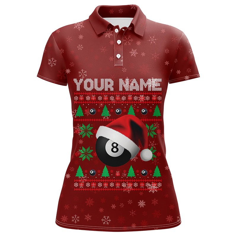 Personalized Christmas Billiard 8 Ball Polo Shirts For Women, Custom 8 Ball Pool Christmas Shirts VHM0673