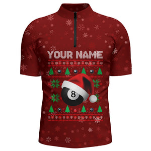 Personalized Christmas Billiard 8 Ball Quarter-Zip Shirts For Men, 8 Ball Pool Christmas Shirts VHM0673