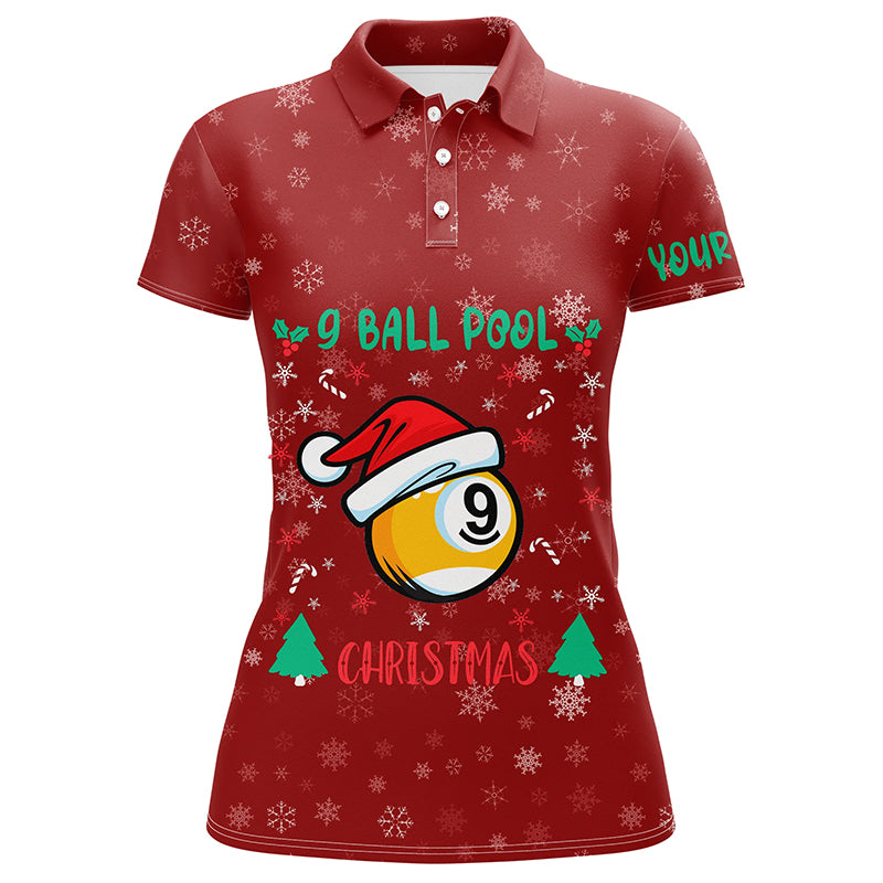 Personalized Christmas Billiard 9 Ball Pool Polo Shirts For Women, 9 Ball Pool Christmas Shirts VHM0674