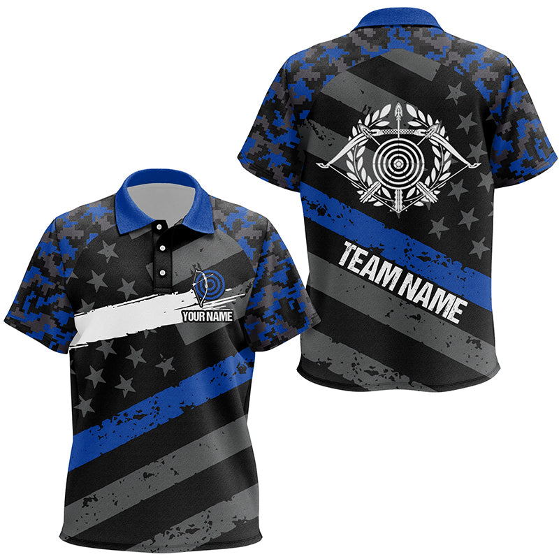 Personalized Blue Retro US Flag Archery Polo Shirts For Kids Custom 3D Targets Archery Jerseys VHM0676