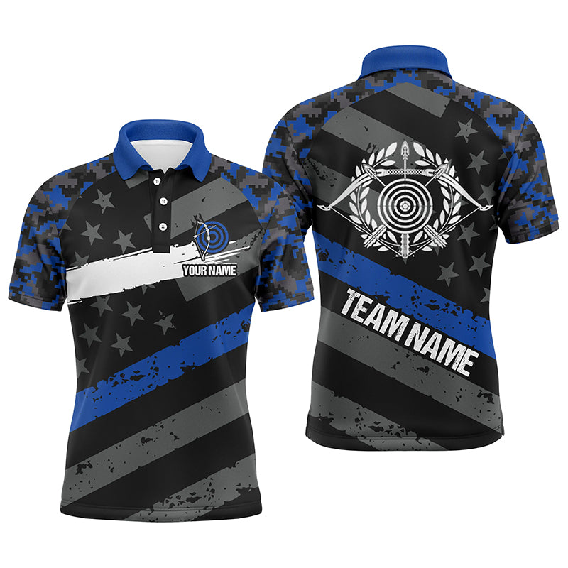 Personalized Blue Retro US Flag Archery Polo Shirts For Men Custom 3D Targets Archery Jerseys VHM0676