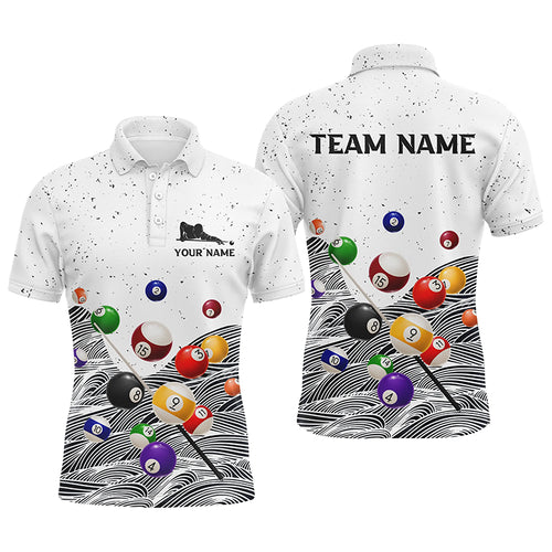 Personalized Billiard Balls White Grunge Polo Shirts For Men, Custom Player Billiards Pool Jerseys VHM0066