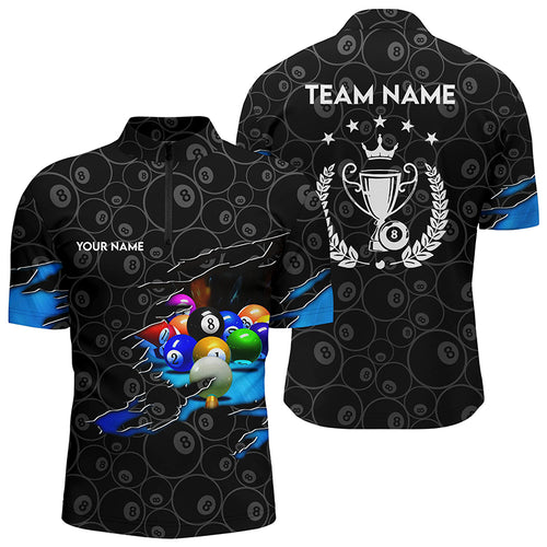 Custom Billiard Player 3D Quarter-Zip Shirts For Men, Custom 8 Ball Pool Trophy Emblem Jerseys VHM0234