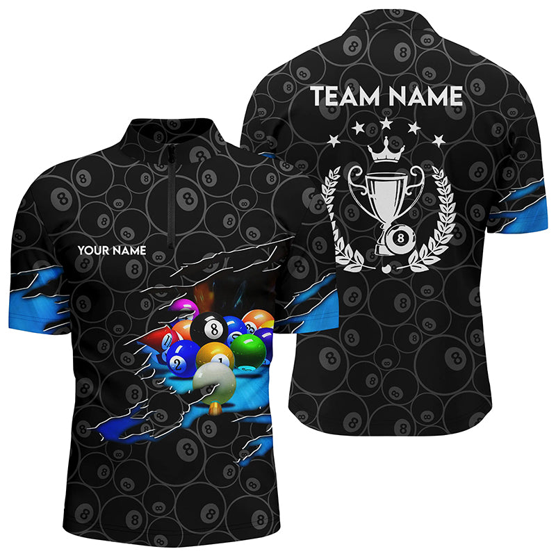 Custom Billiard Player 3D Quarter-Zip Shirts For Men, Custom 8 Ball Pool Trophy Emblem Jerseys VHM0234