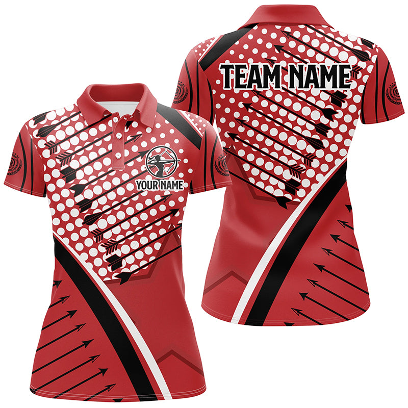 Personalized Red Arrows Pattern Archery Polo Shirts For Women, Custom Archery Team Shirts VHM0689