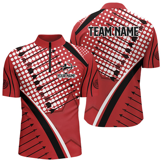 Personalized Red Arrows Pattern Archery Quarter-Zip Shirts For Men, Custom Archery Team Shirts VHM0689