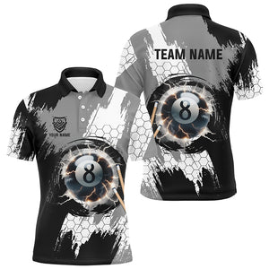 Personalized Black Grey Lightning 8 Ball Billiards 3D Shirts For Men 8 Ball Pool Team Jerseys VHM1175