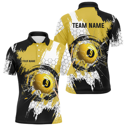 Personalized Black Yellow Glass Break 9 Ball Pool Polo Shirts For Men Custom 9 Ball Pool Jerseys VHM1176