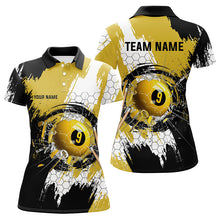 Load image into Gallery viewer, Personalized Black Yellow Glass Break 9 Ball Pool Polo Shirts For Women Custom 9 Ball Pool Jerseys VHM1176