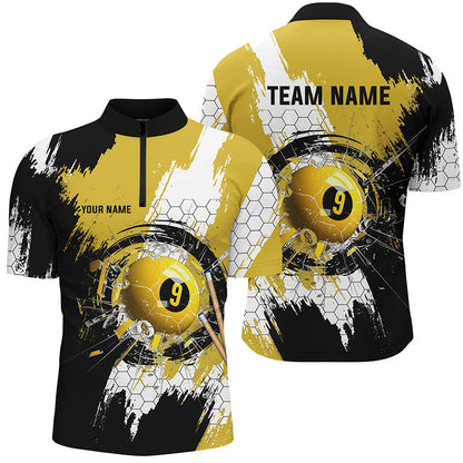 Personalized Black Yellow Glass Break 9 Ball Pool Polo Shirts For Men Custom 9 Ball Pool Jerseys VHM1176