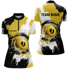Load image into Gallery viewer, Personalized Black Yellow Glass Break 9 Ball Pool Polo Shirts For Women Custom 9 Ball Pool Jerseys VHM1176