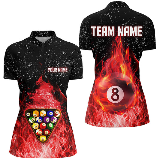 Personalized Fire Pool Balls Red Black Billiard 3D Quarter-Zip Shirts For Women, 8 Ball Pool Shirts VHM0503