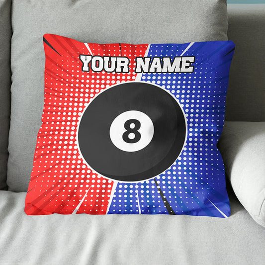 Personalized Blue Red 8 Ball Billiard Pillow Custom Pool Billiards Gifts VHM0841