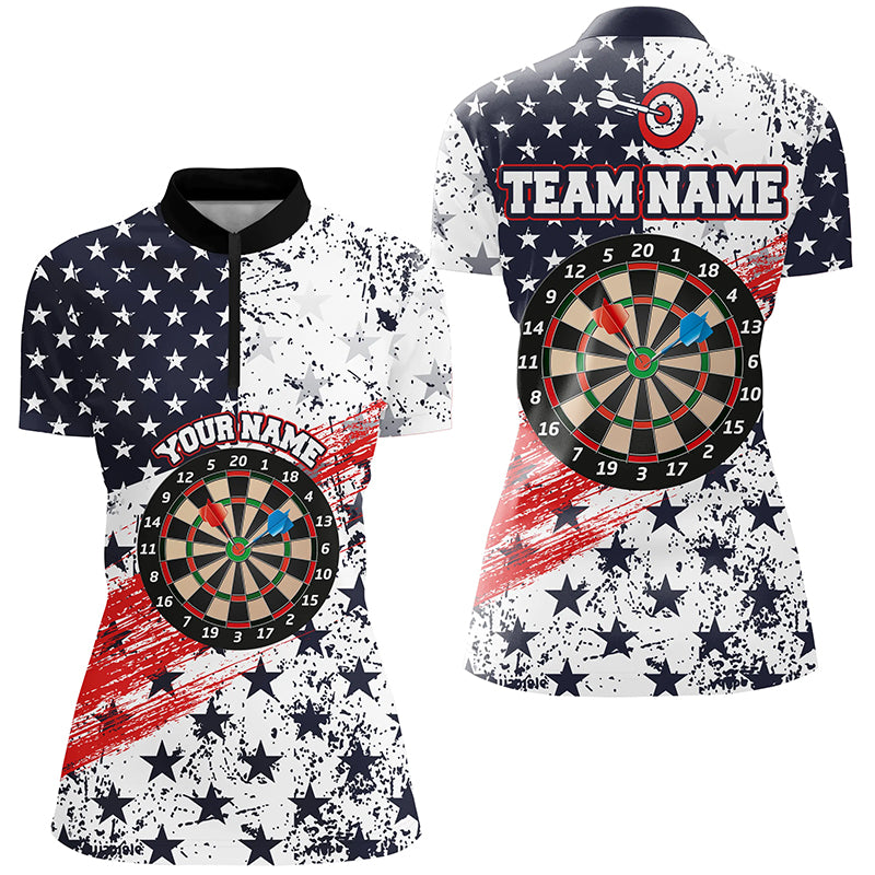 Personalized American Flag Darts Quarter-Zip Shirts Custom Dart Shirts For Women Dart Team Jerseys VHM1109