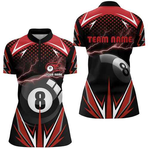 Personalized Billiard 8 Ball Pool Thunder Red Quarter-Zip Shirts For Women Custom Billiard 3D Shirts VHM0712