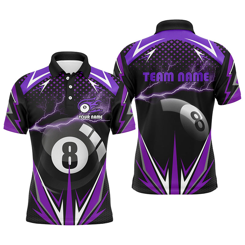 Personalized Billiard 8 Ball Pool Thunder Purple Polo Shirts For Men, Custom Billiards 3D Shirts VHM0713